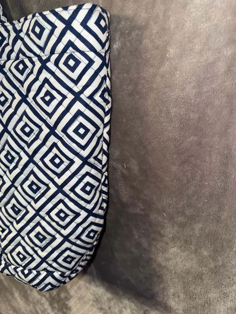Quilted Koala Navy and White Geometric Print Quilted Tote Bag